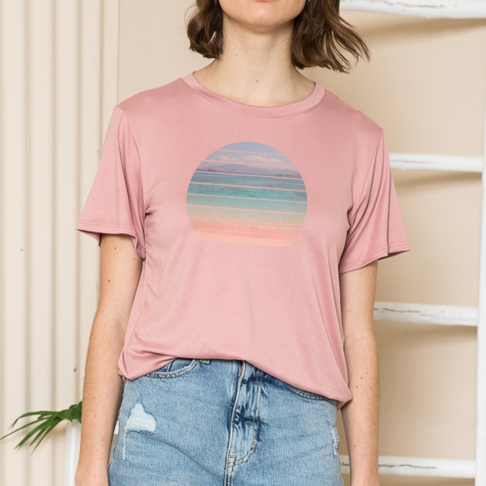 BASIC T-SHIRT WITH ROUND BEACH PRINT